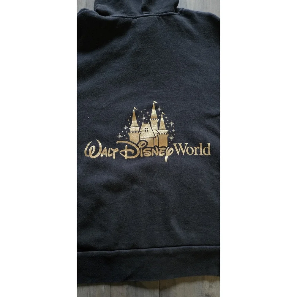 Walt Disney World Black W/ Gold Castle Full Zip Hooded Sweatshirt Sz 2XL